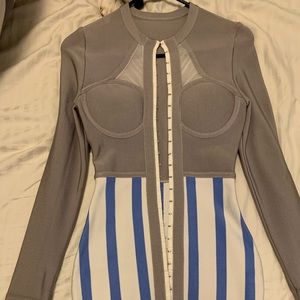 Grey white and blue women’s club dress